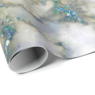 Aquamarine Grey Glitter Blue Marble Shiny Glam Wrapping Paper