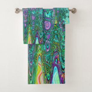 Aquamarine Groovy Abstract Retro Atomic Waves Bath Towel Set