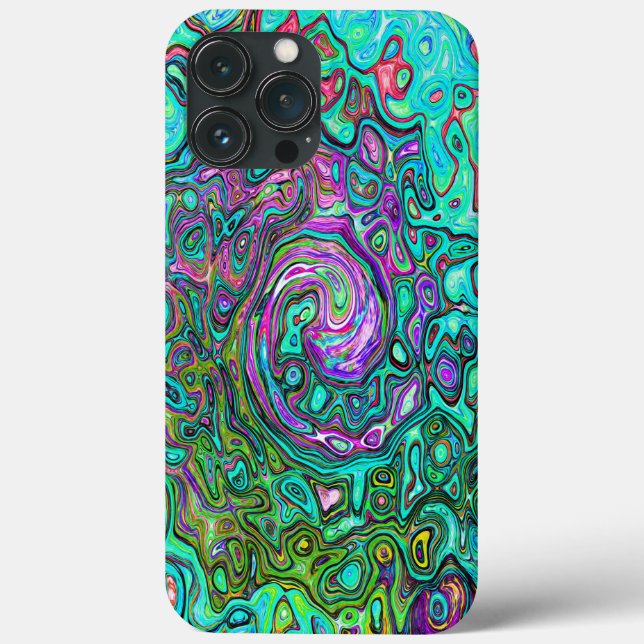 Aquamarine Groovy Abstract Retro Liquid Swirl Case-Mate iPhone Case (Back)