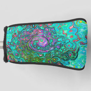 Aquamarine Groovy Abstract Retro Liquid Swirl Golf Head Cover