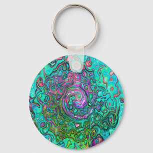 Aquamarine Groovy Abstract Retro Liquid Swirl Key Ring