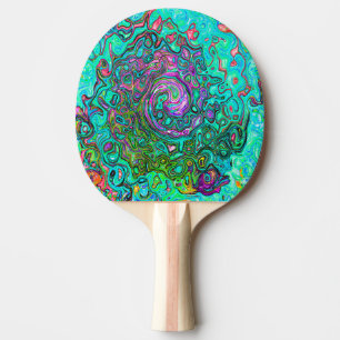 Aquamarine Groovy Abstract Retro Liquid Swirl Ping Pong Paddle