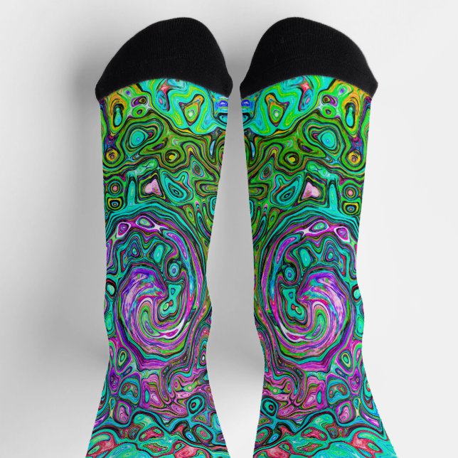 Aquamarine Groovy Abstract Retro Liquid Swirl Socks (Top)