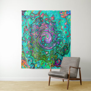 Aquamarine Groovy Abstract Retro Liquid Swirl Tapestry