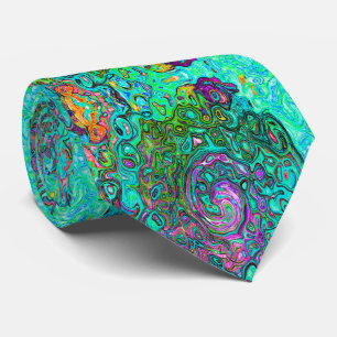 Aquamarine Groovy Abstract Retro Liquid Swirl Tie