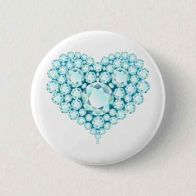 Aquamarine Heart Gems 6 Cm Round Badge (Front)