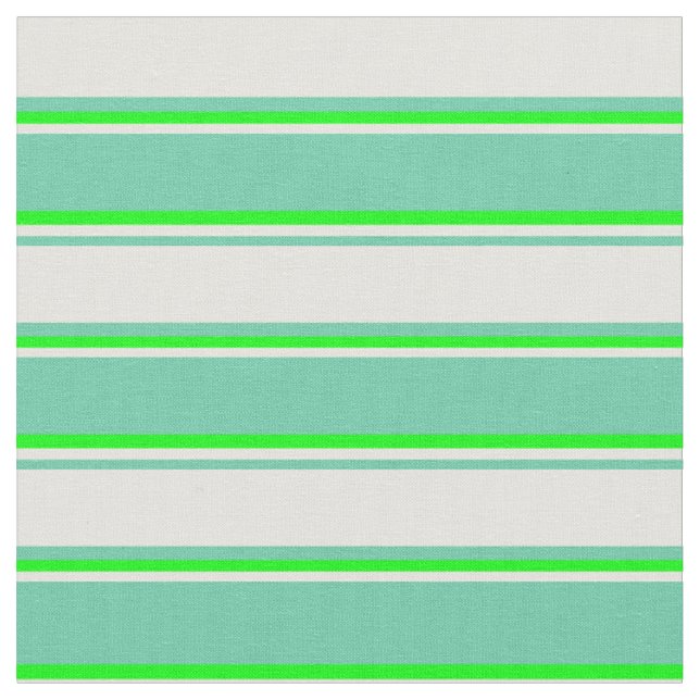 Aquamarine, Light Yellow & Lime Coloured Stripes Fabric (Close Up)