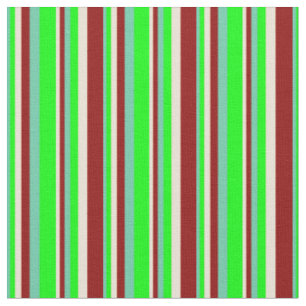 Aquamarine, Lime, Bisque, and Dark Red Stripes Fabric