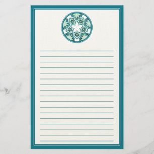 Aquamarine Lined  Floral Tiles Stationery