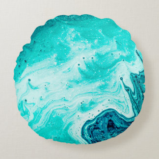 Aquamarine luxury art in Eastern style. Natural Pa Round Cushion