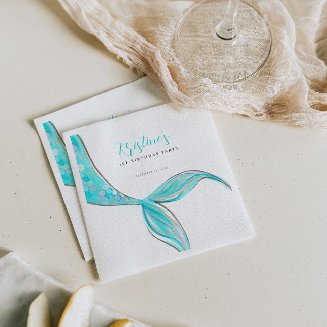 Aquamarine Mermaid Tail Birthday Paper Napkin (Creator Uploaded)