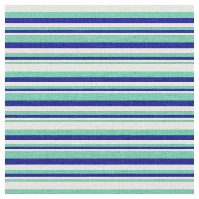Aquamarine, Mint Cream & Dark Blue Lines Fabric (Close Up)