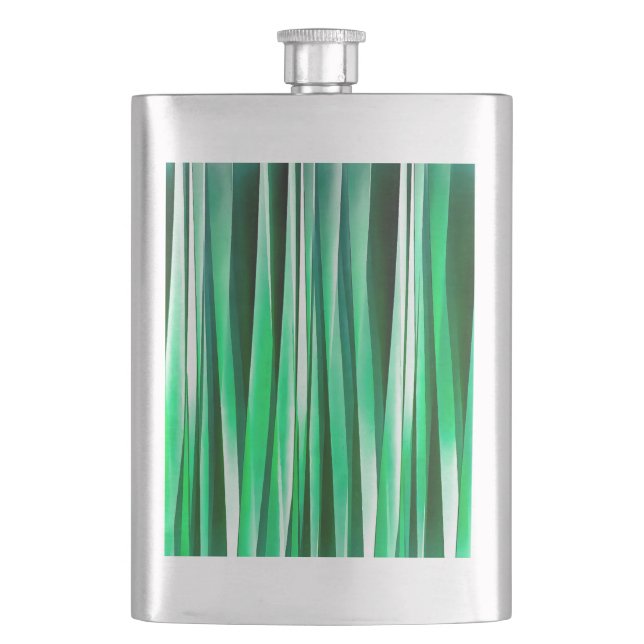 Aquamarine Ocean Stripy Pattern Hip Flask (Front)