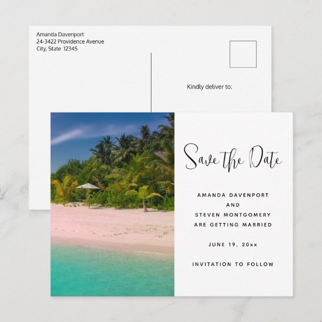 Aquamarine Ocean Tropical Beach Scenic Announcement Postcard (Front/Back)