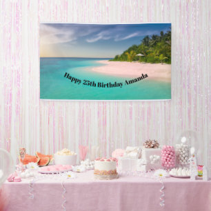 Aquamarine Ocean Tropical Beach Scenic Birthday Banner