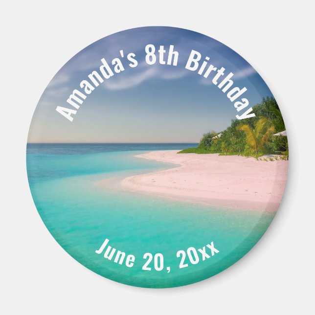 Aquamarine Ocean Tropical Beach Scenic Birthday Magnet (Front)