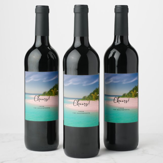 Aquamarine Ocean Tropical Beach Scenic Cheers Wine Label (Bottles)