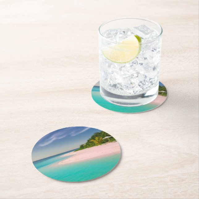 Aquamarine Ocean Tropical Beach Scenic Round Paper Coaster (Insitu)