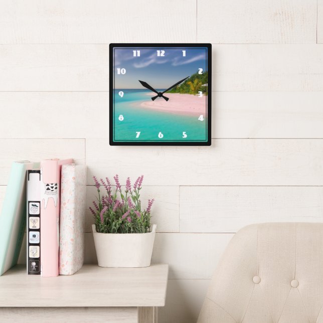 Aquamarine Ocean Tropical Beach Scenic Square Wall Clock (Reading Room)