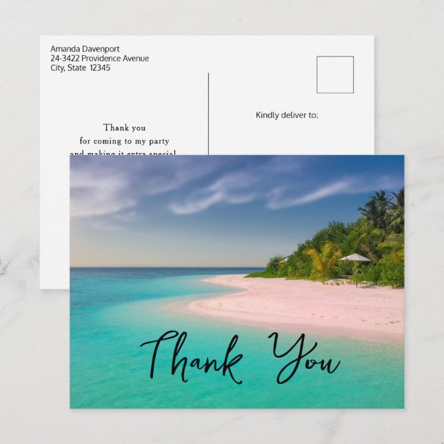 Aquamarine Ocean Tropical Beach Scenic Thank You Postcard (Front/Back)