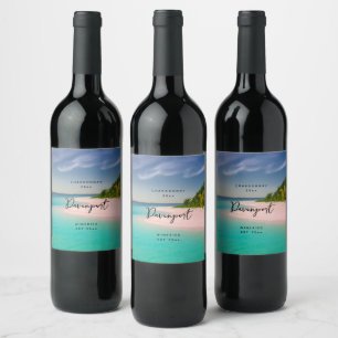Aquamarine Ocean Tropical Beach Scenic Wine Making Label