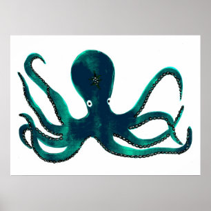 Aquamarine Octopus Poster