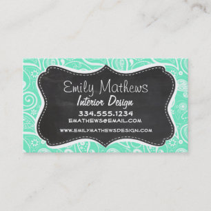 Aquamarine Paisley; Retro Chalkboard Business Card