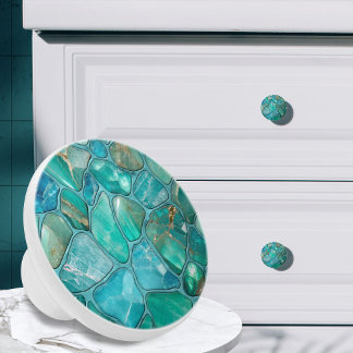 Aquamarine pebbles ceramic knob
