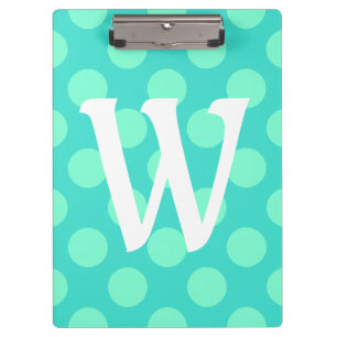 Aquamarine Polka Dot Single Letter Monogram Clipboard
