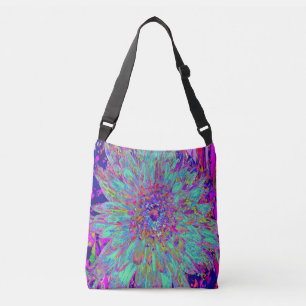 Aquamarine Rainbow Colour Abstract Dahlia Flower Crossbody Bag