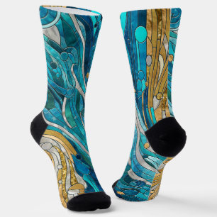 Aquamarine River Abstract Mosaic Art Socks