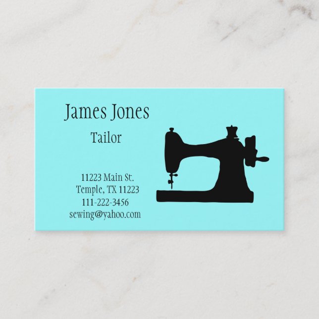 Aquamarine Sewing Machine Tailor Business Card (Front)