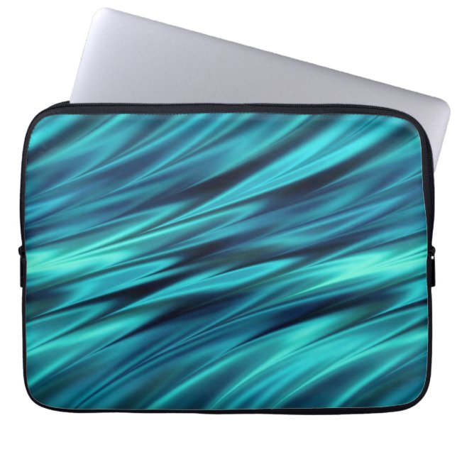 Aquamarine silky waves laptop sleeve (Front)