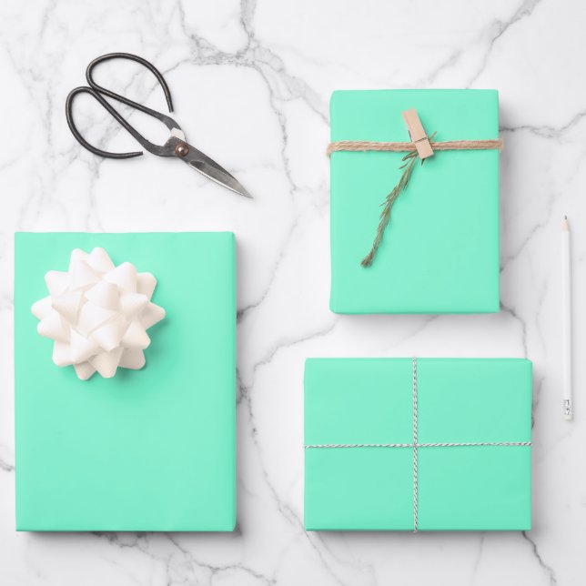 Aquamarine Solid Colour | Classic | Elegant Wrapping Paper Sheet (Front)