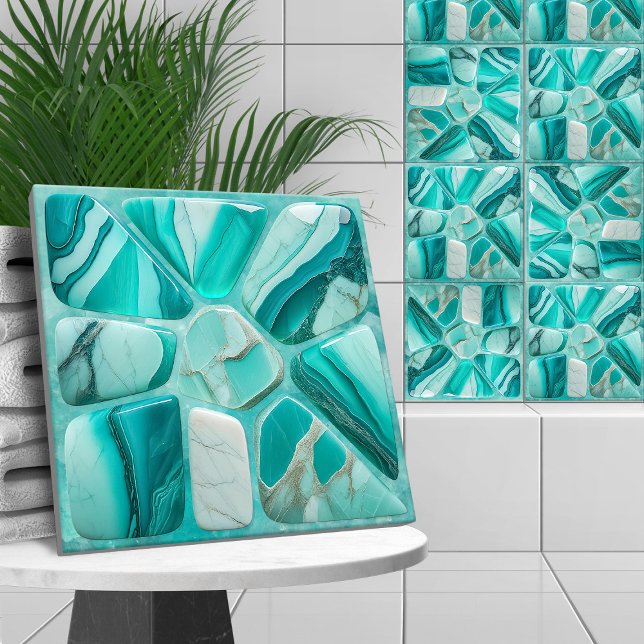 Aquamarine stone Flower Abstract Cellular Art Tile (Creator Uploaded)