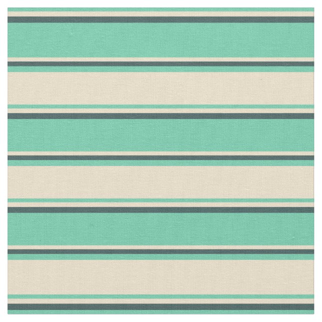 Aquamarine, Tan, and Dark Slate Grey Pattern Fabric (Close Up)