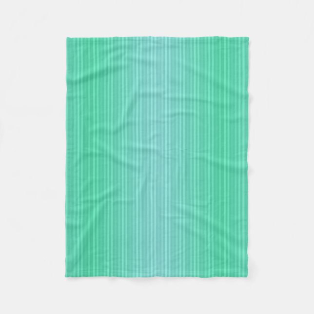 Aquamarine Teal and Green Vertical Stripes Pattern Fleece Blanket (Front)