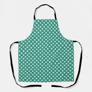 Aquamarine Teal Black Chequerboard Gingham Pattern Apron