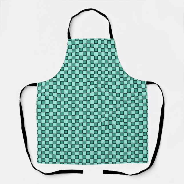 Aquamarine Teal Black Chequerboard Gingham Pattern Apron (Front)