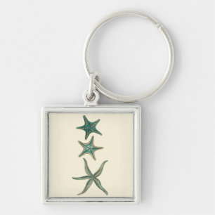 Aquamarine Triple Starfish Key Ring