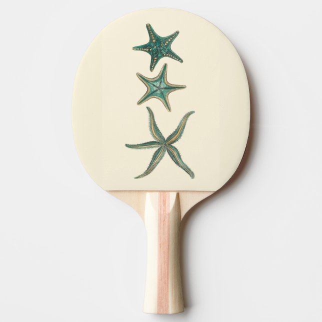 Aquamarine Triple Starfish Ping Pong Paddle (Front)