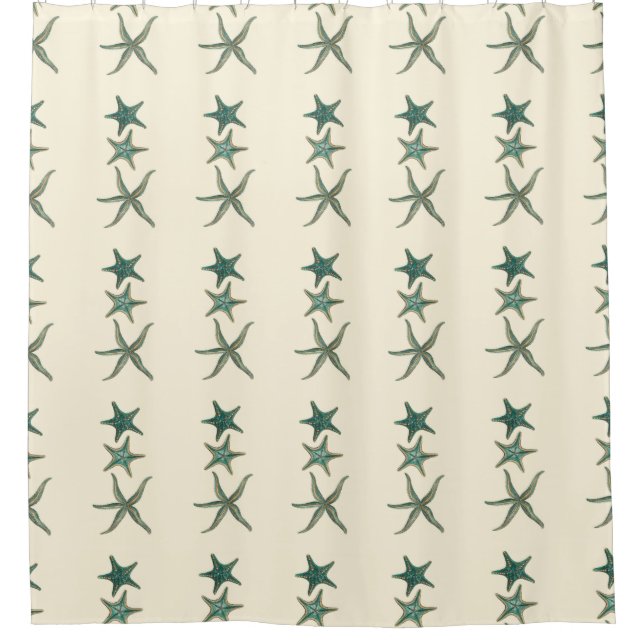 Aquamarine Triple Starfish Shower Curtain (Front)