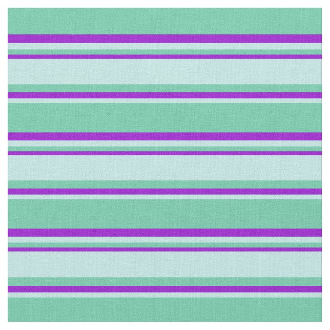 Aquamarine, Turquoise & Dark Violet Coloured Lines Fabric (Close Up)