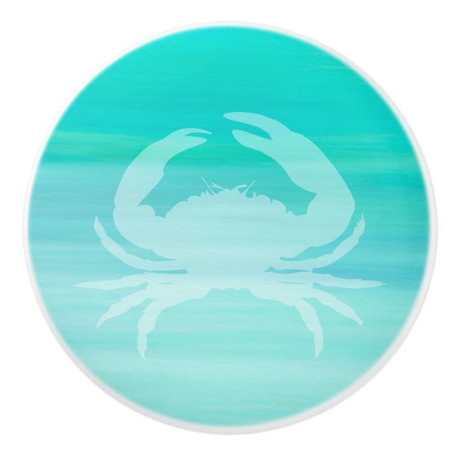 Aquamarine turquoise sea water with a crab ceramic knob (Front)