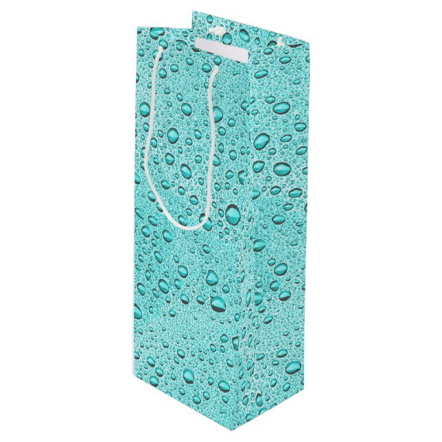 Aquamarine water droplets wine gift bag (Front Angled)