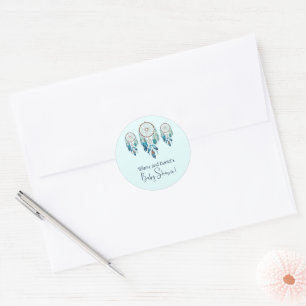 Aquamarine Watercolor Dreamcatcher Baby Shower Classic Round Sticker
