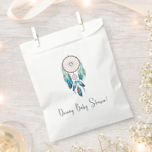 Aquamarine Watercolor Dreamcatcher Baby Shower Favour Bags (Clipped)