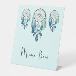 Aquamarine Watercolor Dreamcatcher Mimosa Bar Pedestal Sign