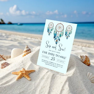 Aquamarine Watercolor Dreamcatcher Sip and See Invitation