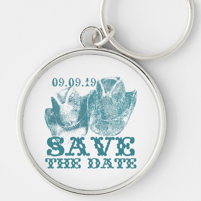 Aquamarine Western Vintage Weddings Key Ring (Front)